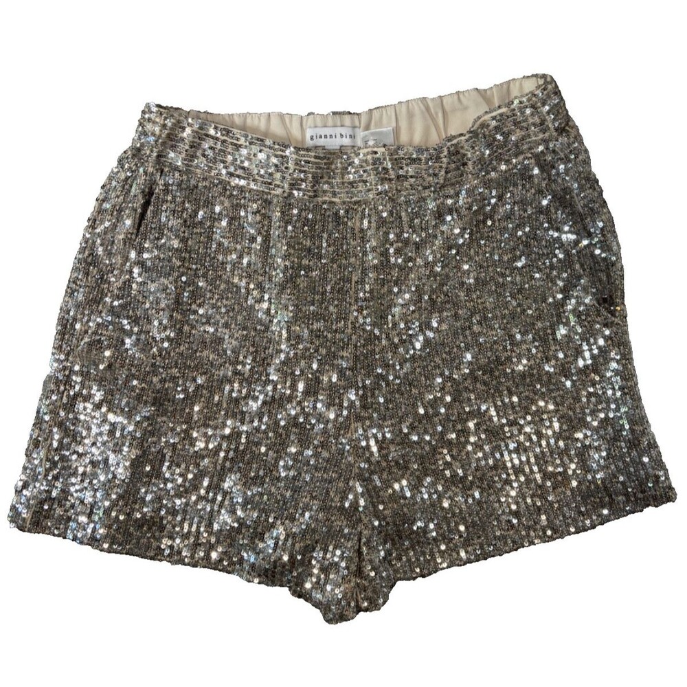 Gianni Bini Nessa High Waist Sequin Shorts Metallic Silver Party Womens 2